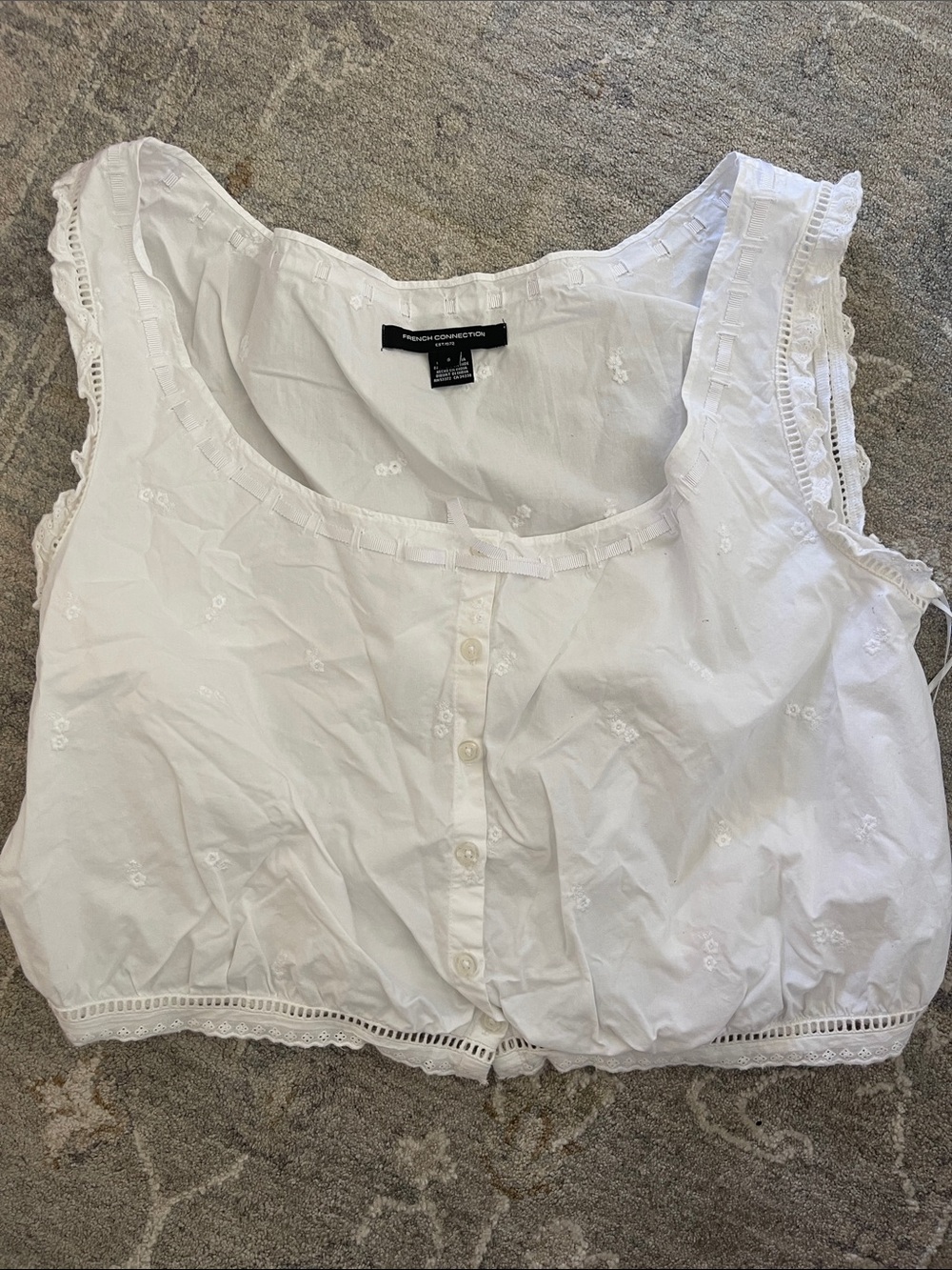 French Connection White Eyelet Lace-Trim Button Front Camisole